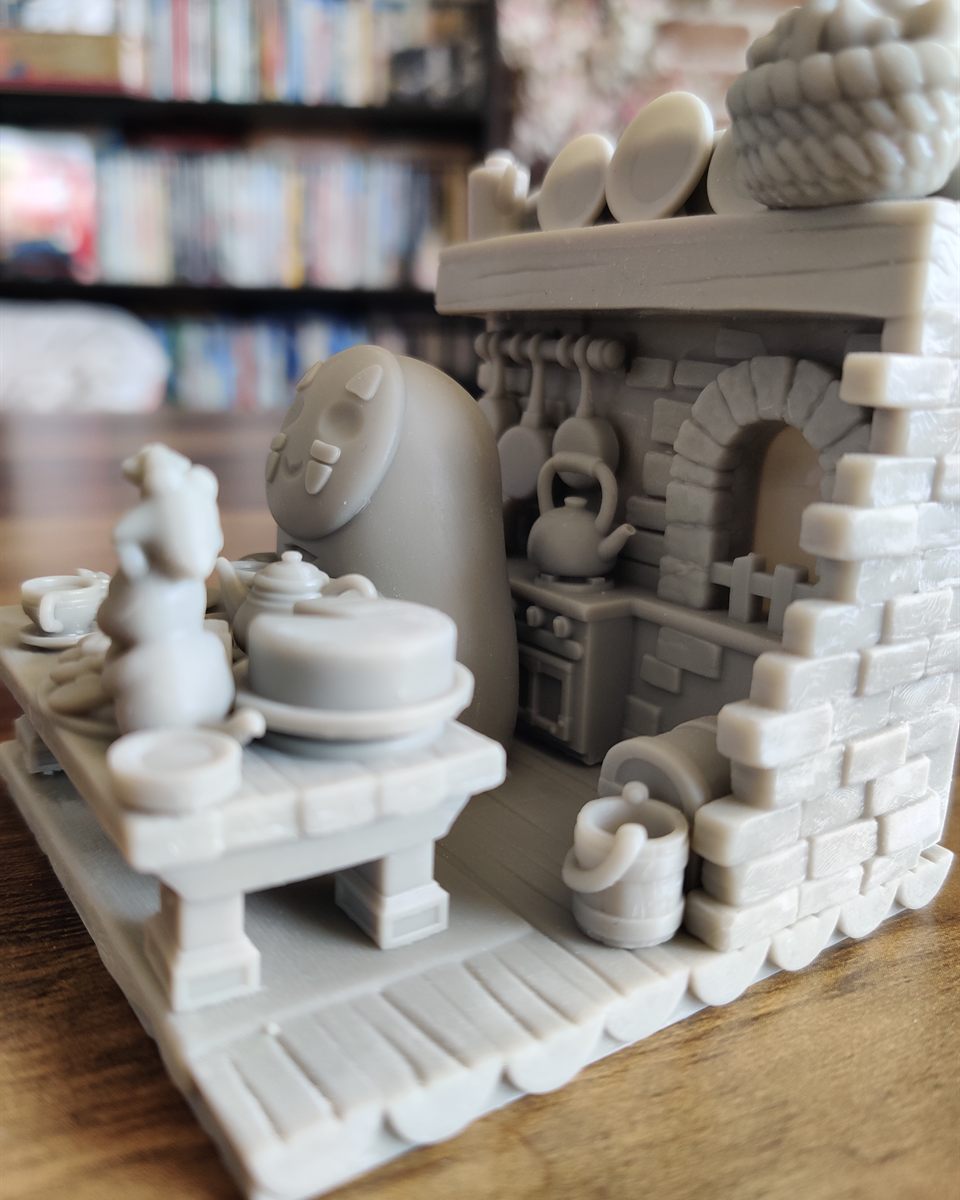 Diorama d'une cuisine miniature imprimé en résine